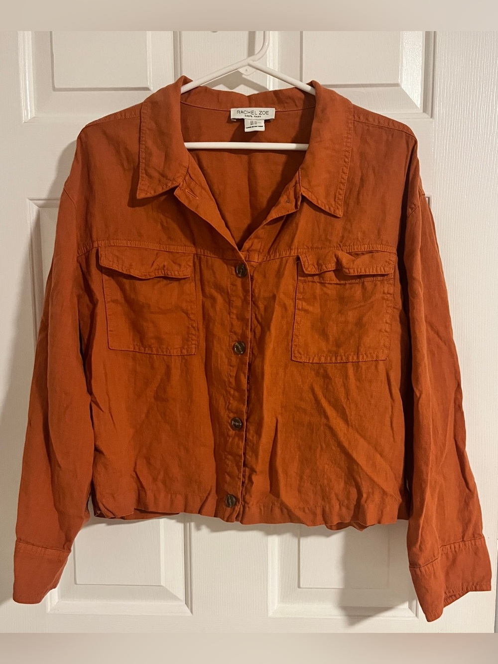 Rachel Zoe 100% linen cropped button up XL